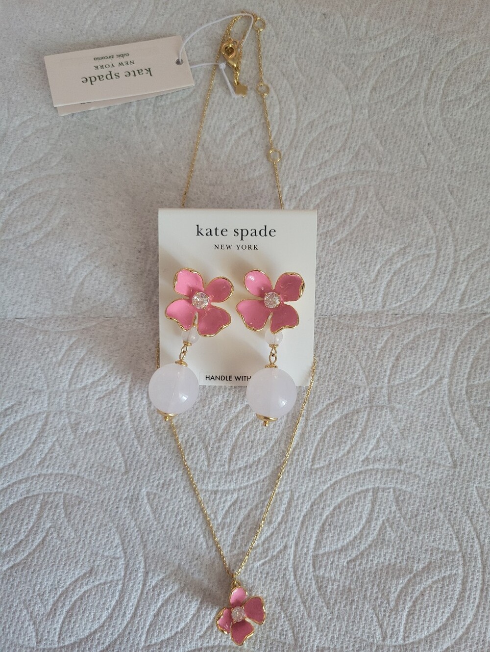 kate spade Pink and Gold Floral Necklace with Matching Earrings - Picture 1 of 8
